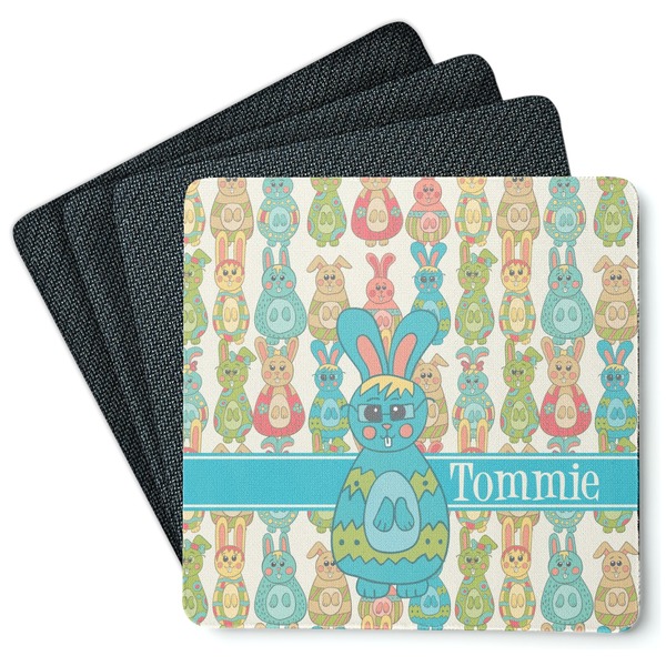 Custom Fun Easter Bunnies Square Rubber Backed Coasters - Set of 4 (Personalized)