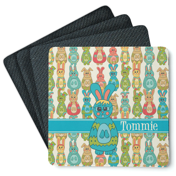 Custom Fun Easter Bunnies Square Rubber Backed Coasters - Set of 4 (Personalized)