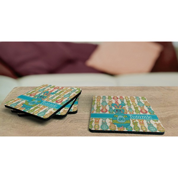 Fun Easter Bunnies Coaster Rubber Back - On Coffee Table