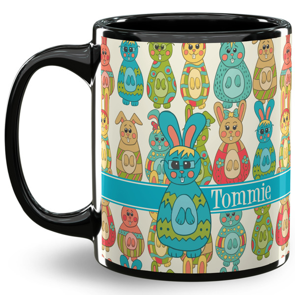 Custom Fun Easter Bunnies 11 Oz Coffee Mug - Black (Personalized)