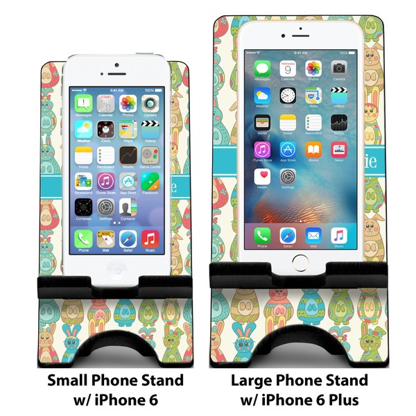 Fun Easter Bunnies Compare Phone Stand Sizes - with iPhones