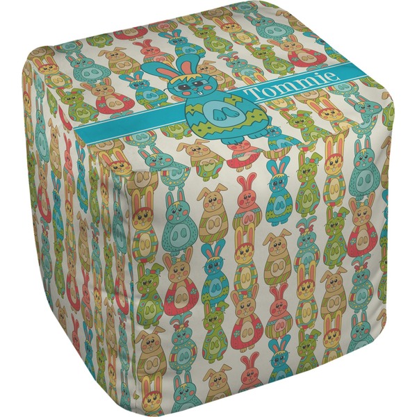 Custom Fun Easter Bunnies Cube Pouf Ottoman - 13" (Personalized)