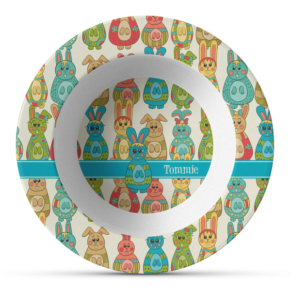 Custom Fun Easter Bunnies Plastic Bowl - Microwave Safe - Composite Polymer (Personalized)