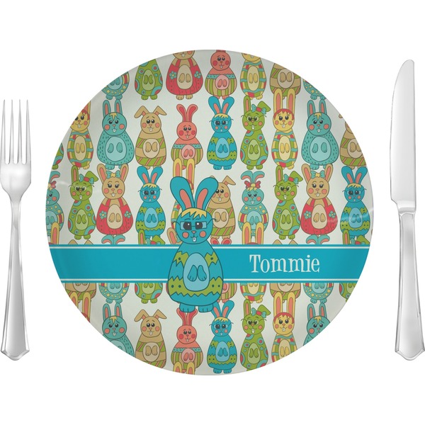 Custom Fun Easter Bunnies Glass Lunch / Dinner Plate 10" (Personalized)