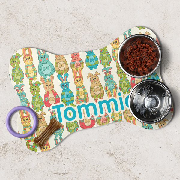 Fun Easter Bunnies Dog Bone Shaped Mat Lifestyle