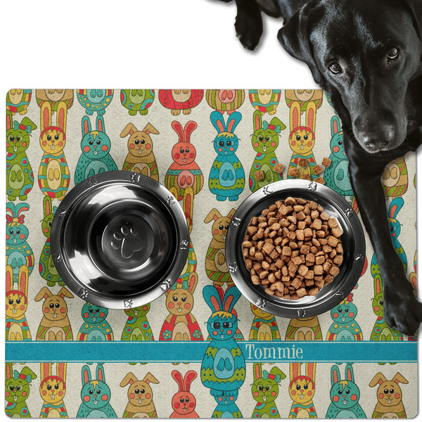 Fun Easter Bunnies Dog Food Mat - Large LIFESTYLE