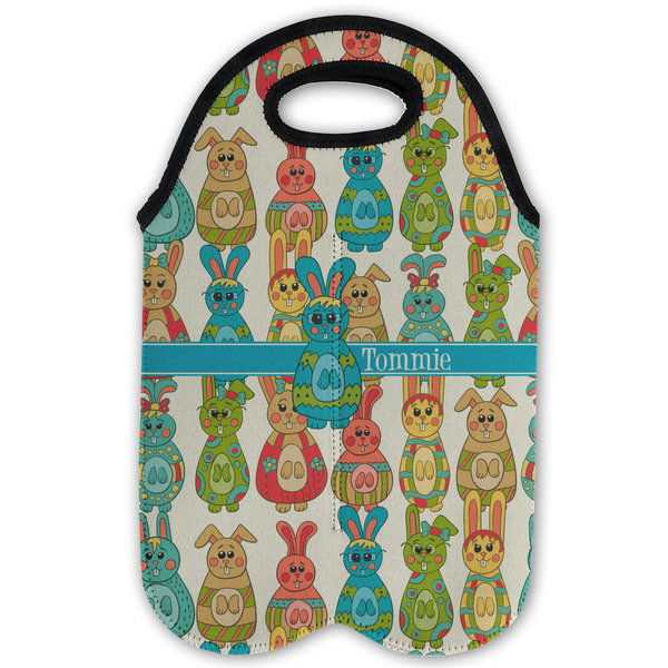 Fun Easter Bunnies Double Wine Tote - Flat (new)