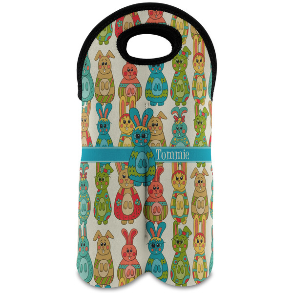 Custom Fun Easter Bunnies Wine Tote Bag (2 Bottles) (Personalized)