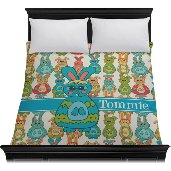 Fun Easter Bunnies Duvet Cover - Queen - On Bed - No Prop