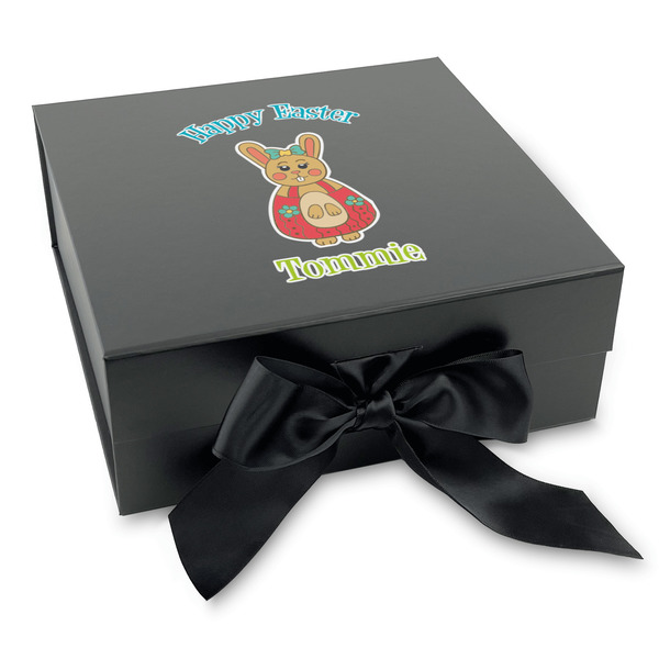 Custom Fun Easter Bunnies Gift Box with Magnetic Lid - Black (Personalized)