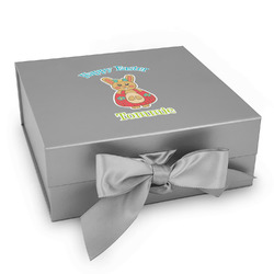 Fun Easter Bunnies Gift Box with Magnetic Lid - Silver (Personalized)