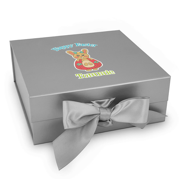 Custom Fun Easter Bunnies Gift Box with Magnetic Lid - Silver (Personalized)