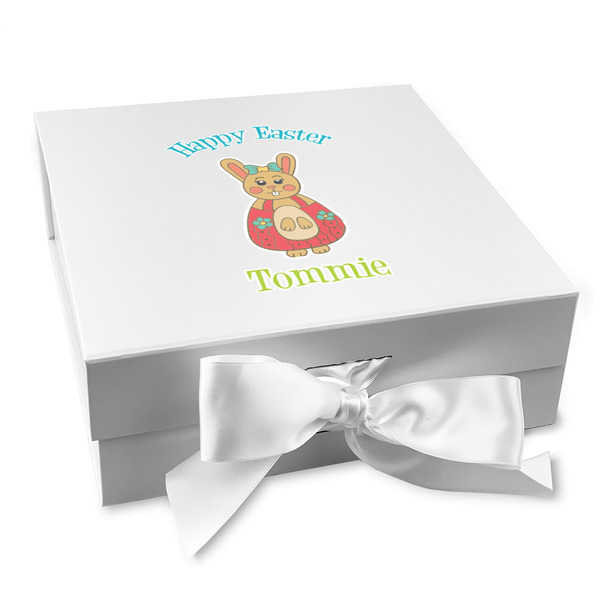 Custom Fun Easter Bunnies Gift Box with Magnetic Lid - White (Personalized)