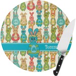 Fun Easter Bunnies Round Glass Cutting Board (Personalized)