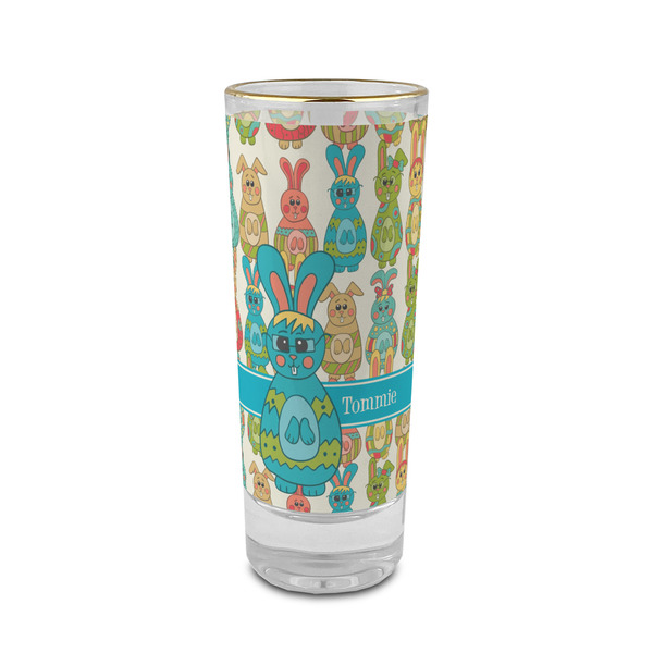 Custom Fun Easter Bunnies 2 oz Shot Glass - Glass with Gold Rim (Personalized)