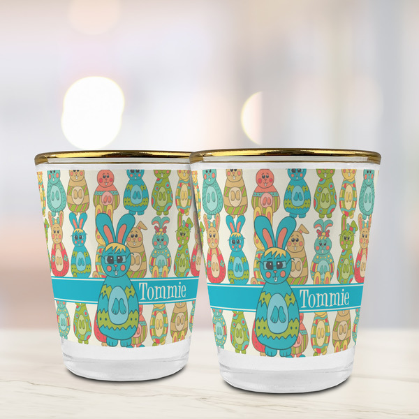 Fun Easter Bunnies Glass Shot Glass - with gold rim - LIFESTYLE