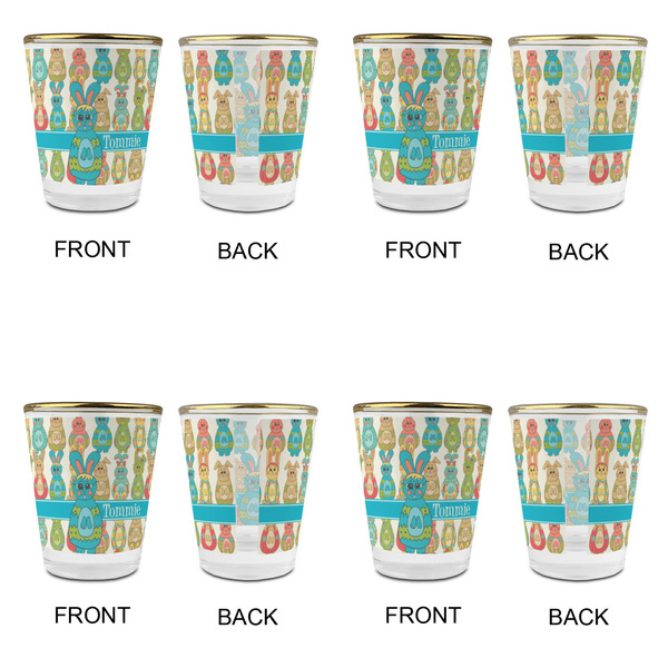 Fun Easter Bunnies Glass Shot Glass - with gold rim - Set of 4 - APPROVAL