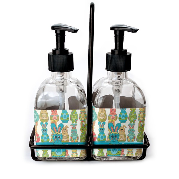 Custom Fun Easter Bunnies Glass Soap & Lotion Bottle Set (Personalized)
