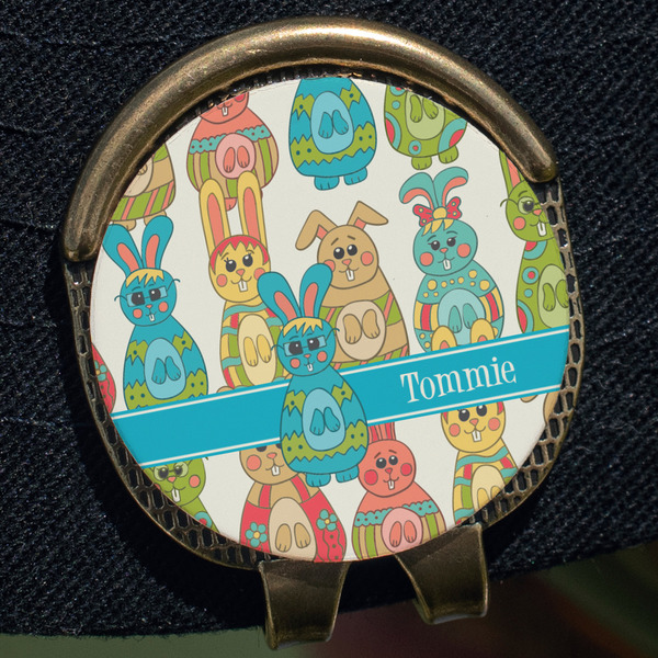Fun Easter Bunnies Golf Ball Marker Hat Clip - Gold - Close Up