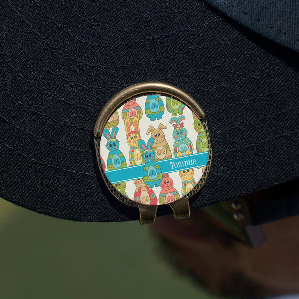 Fun Easter Bunnies Golf Ball Marker Hat Clip - Gold - On Hat