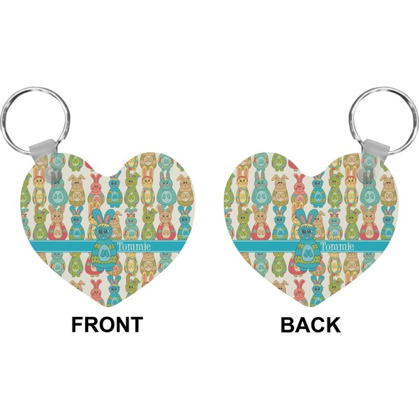 Fun Easter Bunnies Heart Keychain (Front + Back)