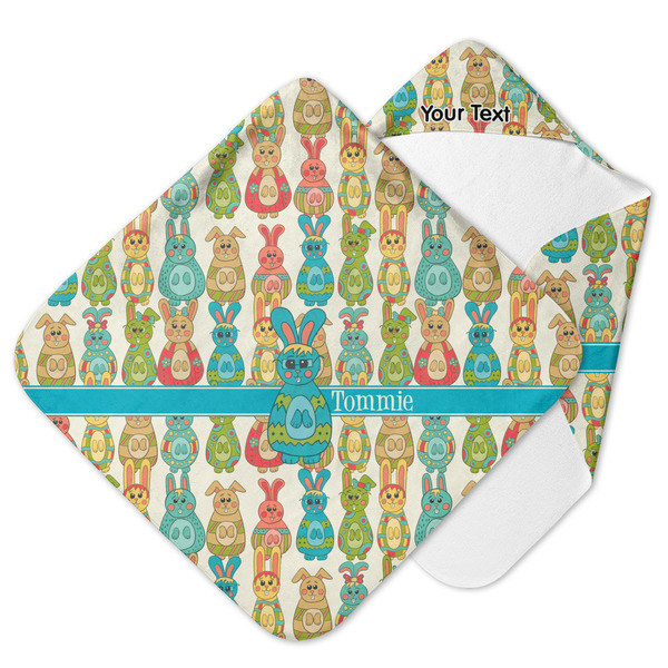 Custom Fun Easter Bunnies Hooded Baby Towel (Personalized)