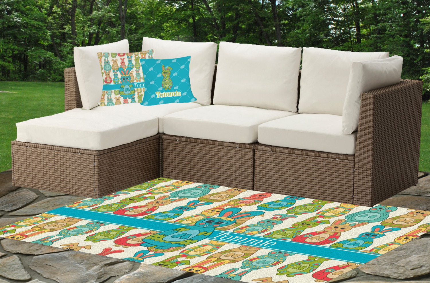 Fun Easter Bunnies Indoor / Outdoor Rug 6'x9' (Personalized