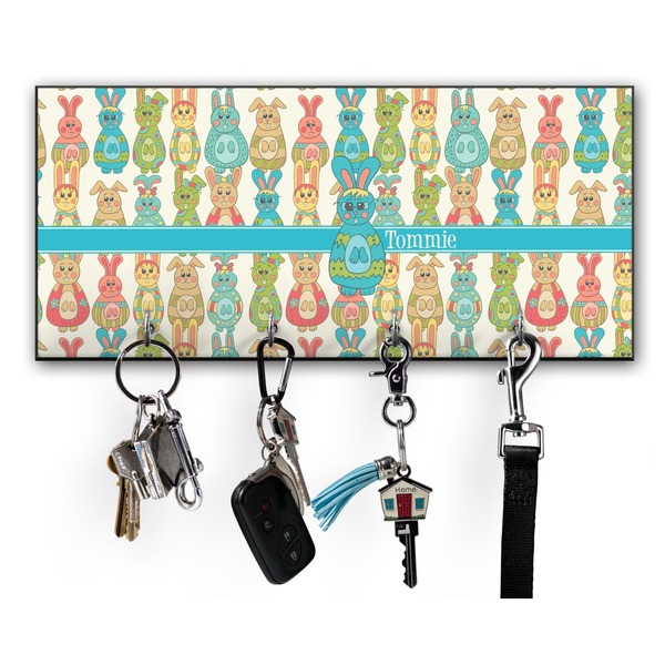 Custom Fun Easter Bunnies Key Hanger w/ 4 Hooks w/ Graphics and Text