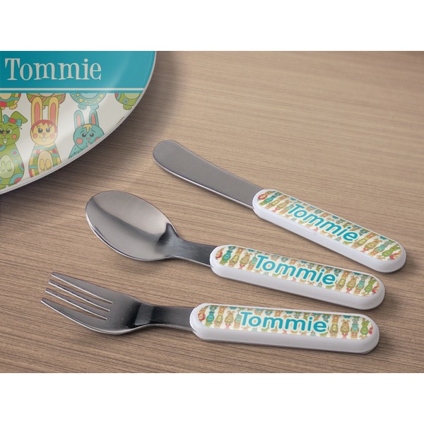 Fun Easter Bunnies Kids Flatware w/ Plate