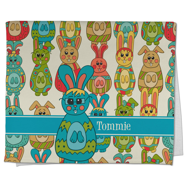 Custom Fun Easter Bunnies Kitchen Towel - Poly Cotton w/ Name or Text