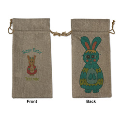 Fun Easter Bunnies Large Burlap Gift Bag - Front & Back (Personalized)