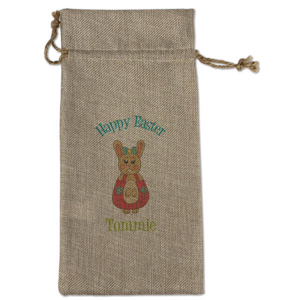 Custom Fun Easter Bunnies Large Burlap Gift Bag - Front (Personalized)