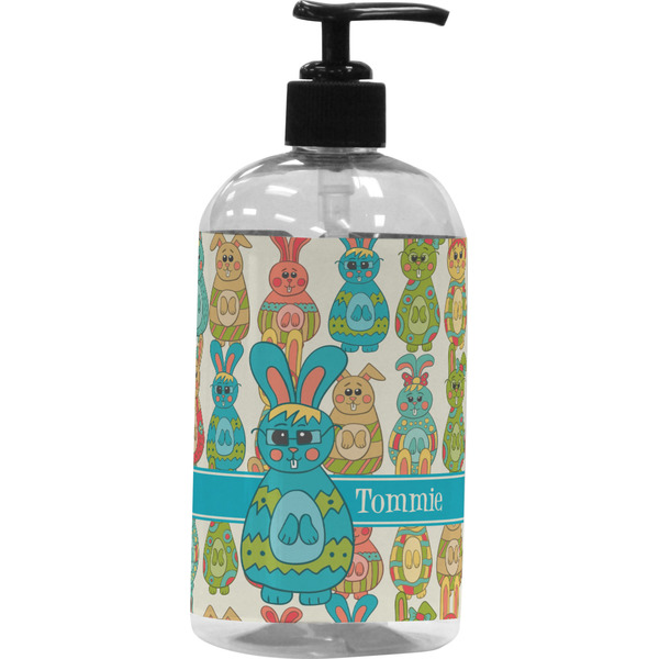 Custom Fun Easter Bunnies Plastic Soap / Lotion Dispenser (16 oz - Large - Black) (Personalized)