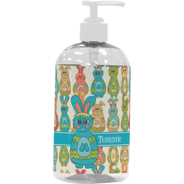 Custom Fun Easter Bunnies Plastic Soap / Lotion Dispenser (16 oz - Large - White) (Personalized)