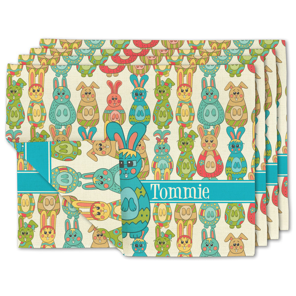Custom Fun Easter Bunnies Double-Sided Linen Placemat - Set of 4 w/ Name or Text