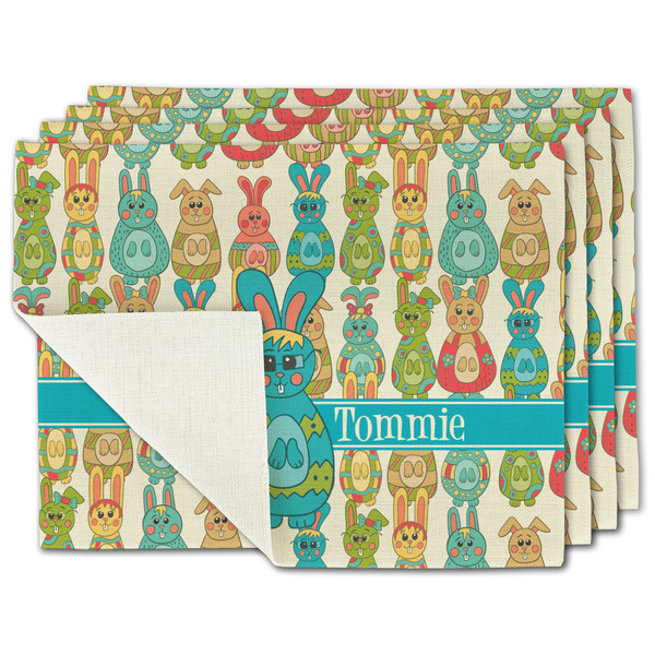 Custom Fun Easter Bunnies Single-Sided Linen Placemat - Set of 4 w/ Name or Text