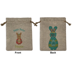 Fun Easter Bunnies Medium Burlap Gift Bag - Front & Back (Personalized)