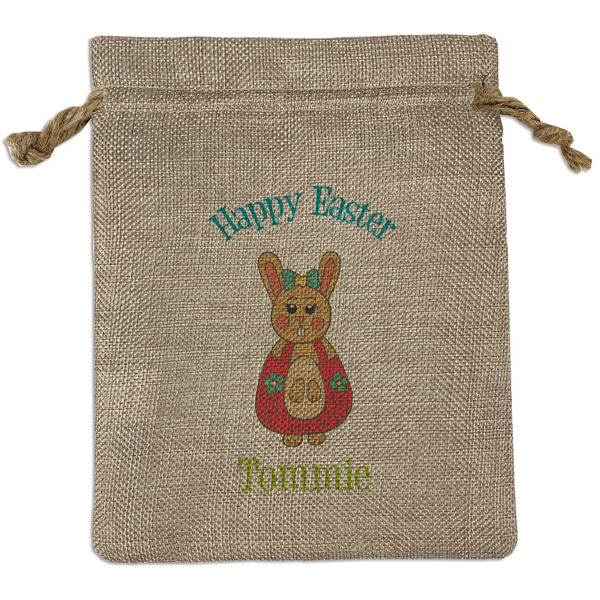 Custom Fun Easter Bunnies Medium Burlap Gift Bag - Front (Personalized)