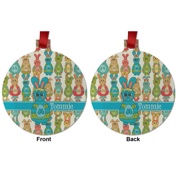 Fun Easter Bunnies Metal Ball Ornament - Front and Back
