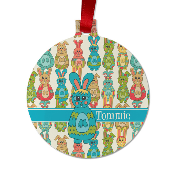 Custom Fun Easter Bunnies Metal Ball Ornament - Double Sided w/ Name or Text