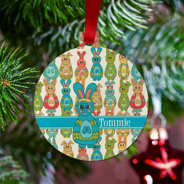 Fun Easter Bunnies Metal Ball Ornament - Lifestyle