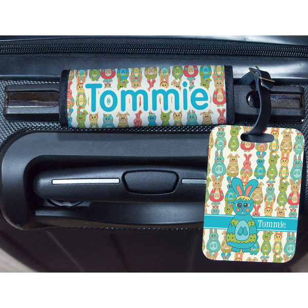 Fun Easter Bunnies Metal Luggage Tag & Handle Wrap - In Context