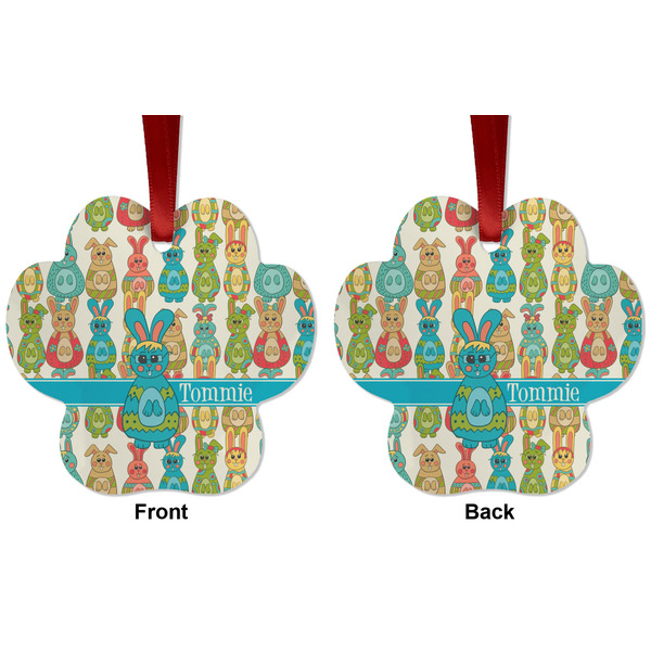 Fun Easter Bunnies Metal Paw Ornament - Front and Back