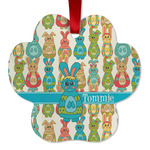 Fun Easter Bunnies Metal Paw Ornament - Double Sided w/ Name or Text
