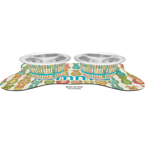 Fun Easter Bunnies Metal Pet Bowls - On Dog Bone Shaped Mat