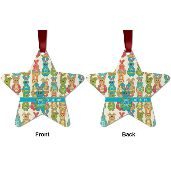 Fun Easter Bunnies Metal Star Ornament - Front and Back