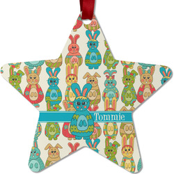 Fun Easter Bunnies Metal Star Ornament - Double Sided w/ Name or Text