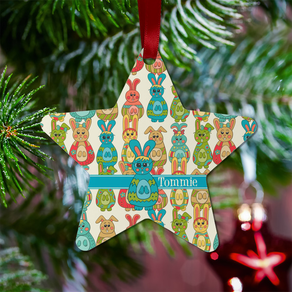 Fun Easter Bunnies Metal Star Ornament - Lifestyle
