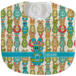 Fun Easter Bunnies Velour Baby Bib w/ Name or Text