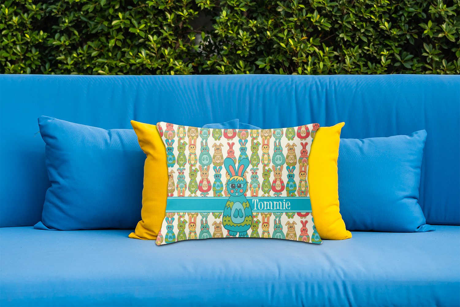 Custom Fun Easter Bunnies Outdoor Throw Pillow (Rectangular